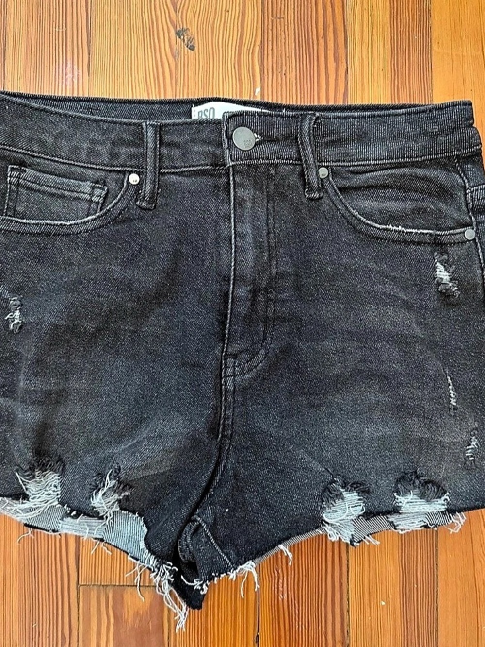 RSQ Curvy High Rise Distressed Black Jean Shorts